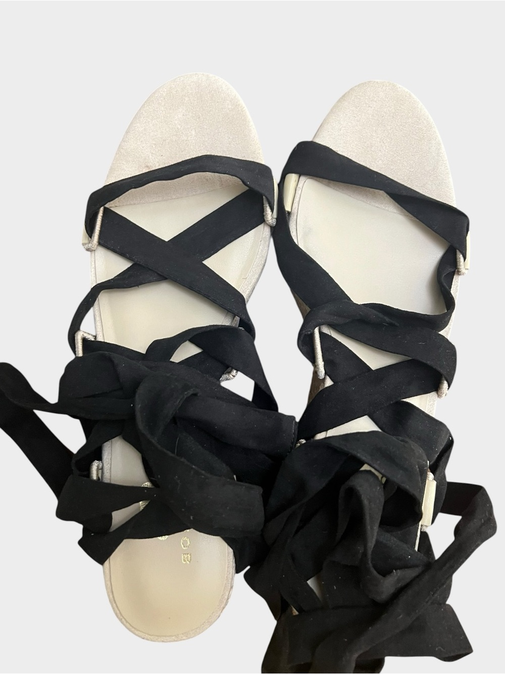 Boho Row Lace-Up Espadrille Platform Sandals Black Wrap Ties Size 10 Like New - Picture 5 of 8